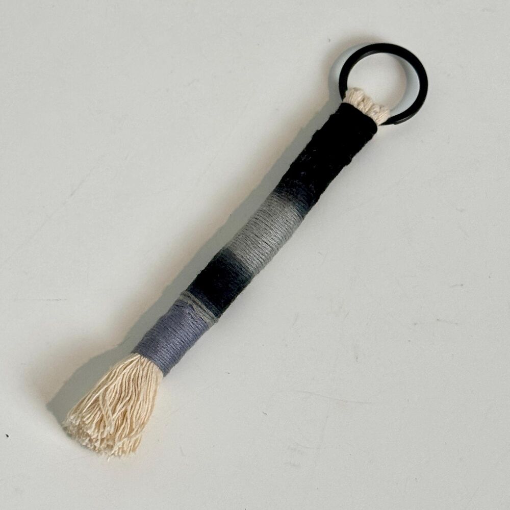 Handmade Macrame Wrapped Cotton 5.5” Keychain: Black & Grey New